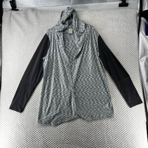 Balance Collection Open Front Cardigan Hoodie Gray Black Athleisure L